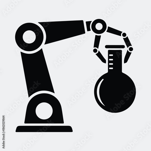 Silhouette robotic arm holding a chemical laboratory flask science technology vector illustration