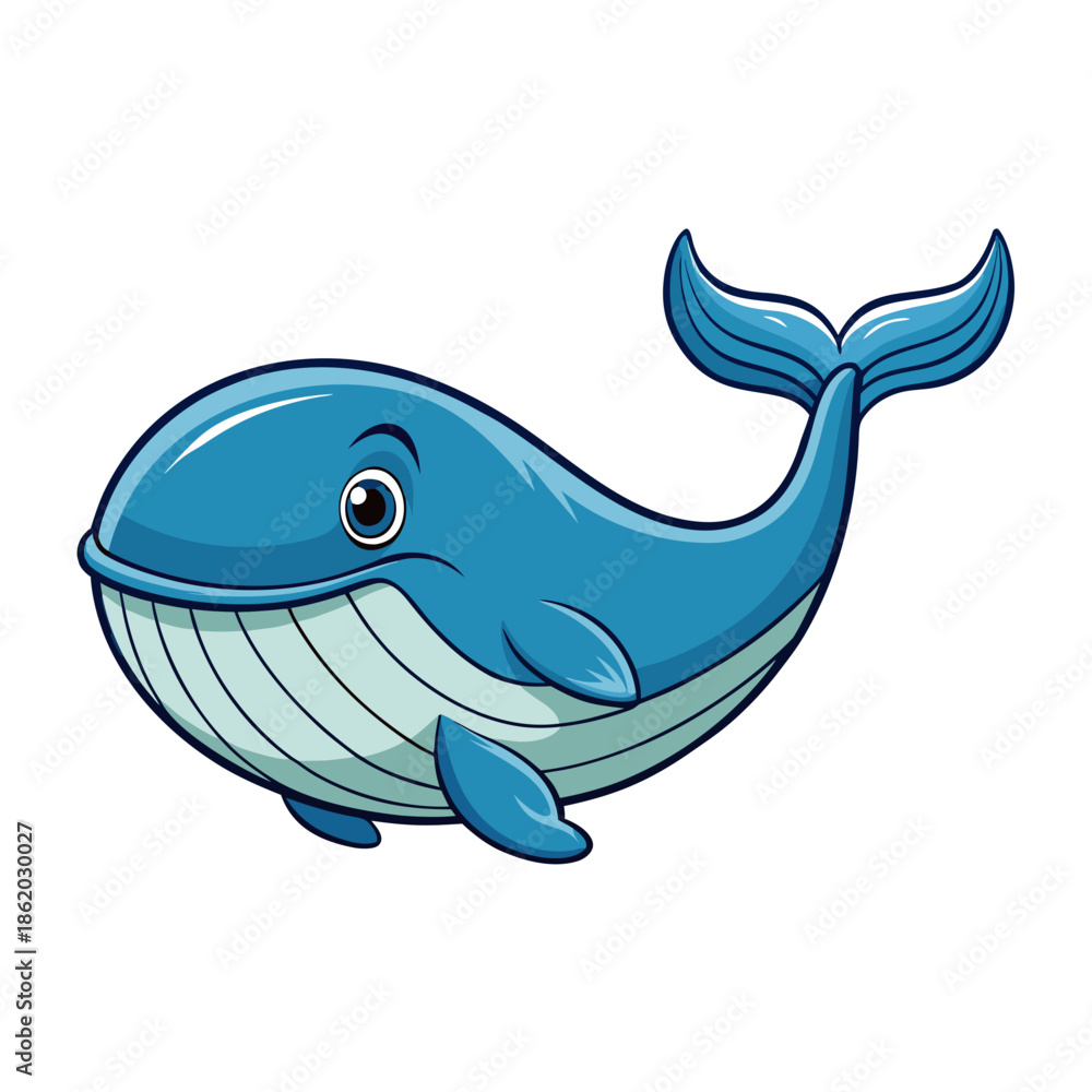 Fototapeta premium A funny cartoon shark swimming in the blue ocean with playful waves
