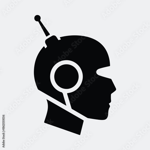 Silhouette robotic head profile with antenna and sensor design vector illustration