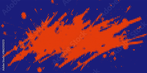 A striking abstract background featuring a bold spiral composition created with halftone dot textures. Intense red tones dominate the design, contrasted with deep blue dotted patterns