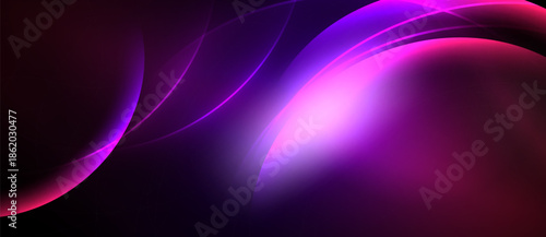 Abstract background features flowing curves, vibrant magenta, purple hues. Light radiates from central point, creating dynamic visual effect.