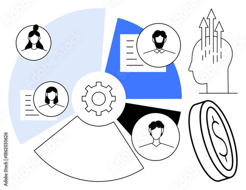 Business growth concept. Business with team management, productivity ideas, and financial progress in a visual layout. Perfect for strategy, teamwork, and finance projects. Great for business