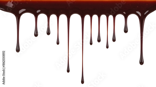 Rich chocolate sauce dripping down on white background