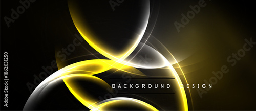 Abstract yellow lines over black background. Smooth curves create dynamic, modern visual effect. Simple text reads background design.