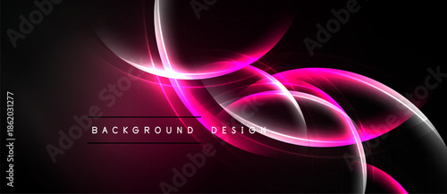 Dynamic abstract lines, vibrant pink glow, dark background. Modern design element, smooth curves, elegant presentation.