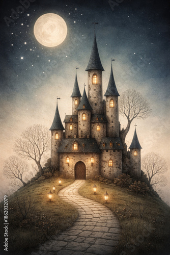 Moonlit Fantasy Castle (Fairy Tale Scene)
