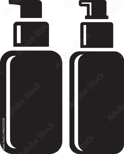 Two black pump bottles icons for cosmetics or liquid soap