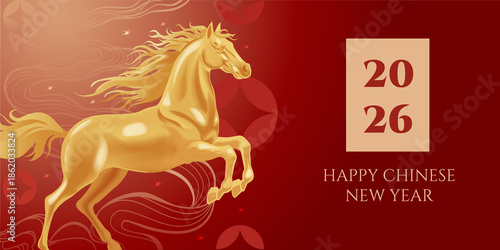 Quadro su tela Chinese Zodiac Horse 2026 Golden Lunar New Year Illustration