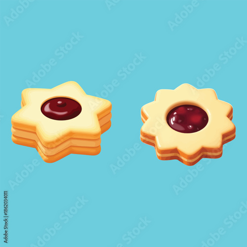 Sweet Star Cookie With Strawberry Jam Center Bakery Biscuit Vector Design