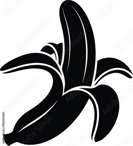 Stylized Peeled Banana Silhouette Icon on White Background