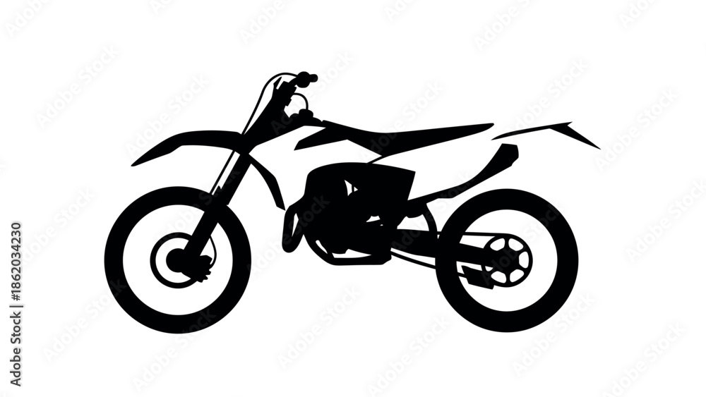 Obraz premium Silhouette of a Motocross: A detailed silhouette of a motocross bike, emphasizing its powerful form and dynamic design, perfectly embodying the spirit of adventure and speed.