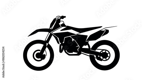 Motorcross Silhouette: A stark black and white silhouette of a sleek motocross bike, ready for the race. Evoking a sense of speed, agility, and the thrill of the ride.
