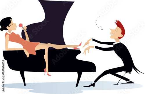 Two musicians. Singer woman and pianist man