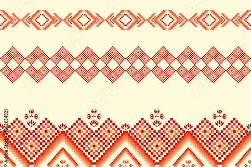 Ikat ethnic abstract geometric embroidery knitting element seamless on yellow background pattern. Native decorative design for fabric, fashion, texture, wallpaper, border, line, lace, decoration