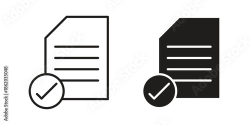 Accept document icons vector. Line and glyph design with editable stroke