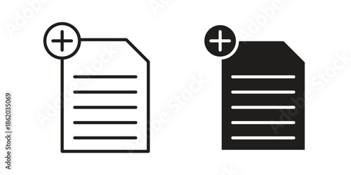 Add document icons vector. Line and glyph design with editable stroke