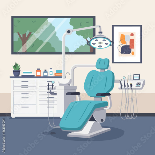 Dental Chair in Modern Dentist Office.