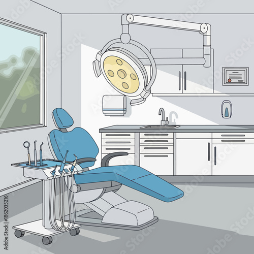 Dental Chair in Modern Dentist Office.