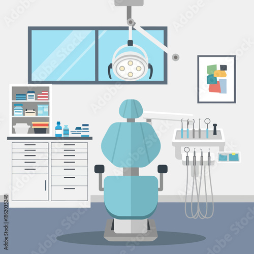 Dentist Chair in Modern Dental Office.