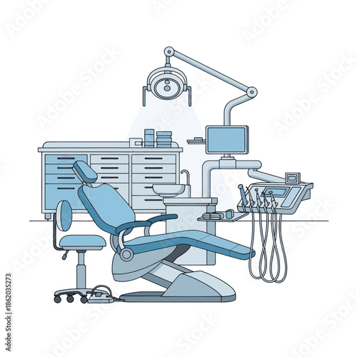Dental Clinic Chair and Equipment Illustration.