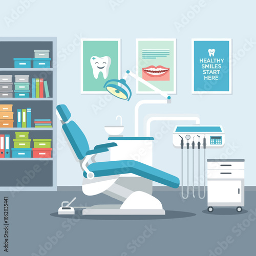 Dental Chair in Modern Dentist Office.