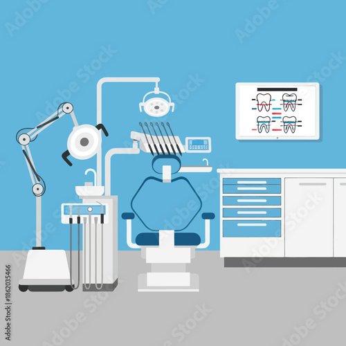 Dental Clinic Equipment and Furniture Illustration.