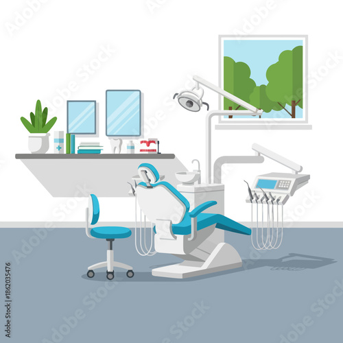 Dentist Chair in Modern Dental Office.