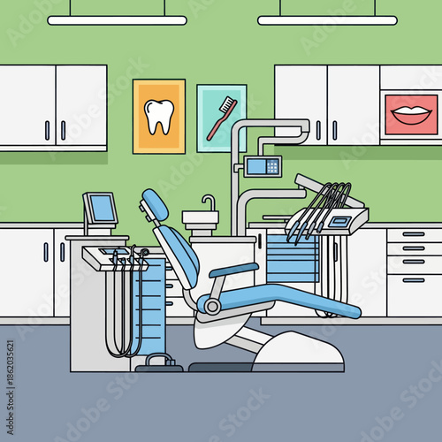 Dental Office Chair and Equipment Illustration.