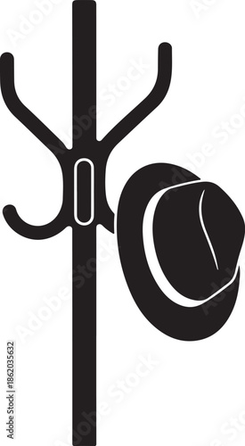 Hat hanging on coat rack isolated on white background