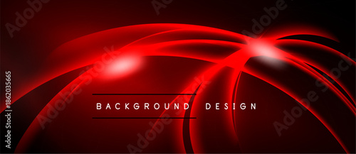 Abstract red design. Dynamic curves create glowing effect. Dark background emphasizes bright shapes, modern aesthetic.