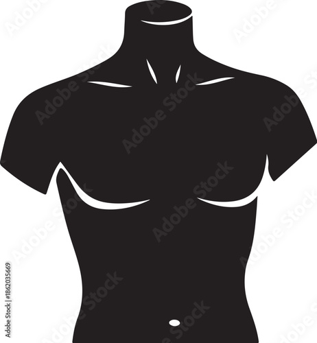 Silhouette of a female torso isolated on white background