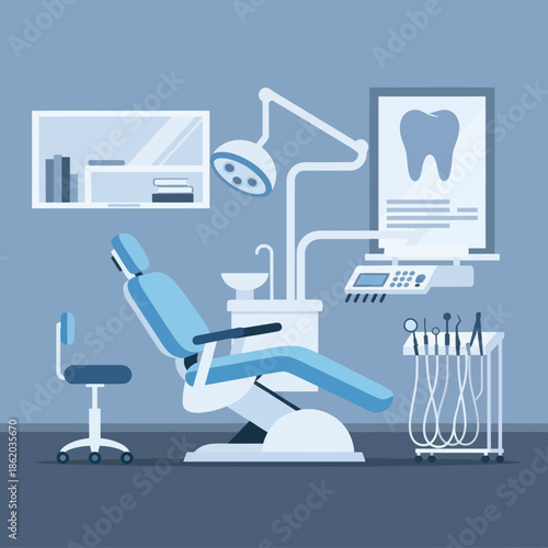 Dentist Chair with Equipment and Tools.