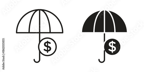 assets protection icons vector. Line and glyph design with editable stroke
