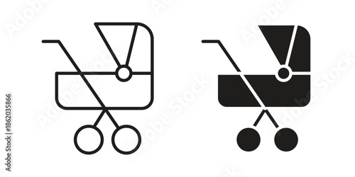 Baby carriage icons vector. Line and glyph design with editable stroke