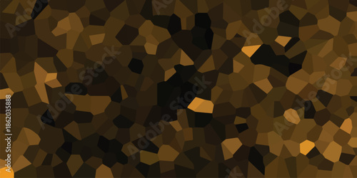 Abstract geometric mosaic pattern in warm earth tones of brown and gold with irregular polygonal shapes and subtle light reflections creating a rich and textured visual