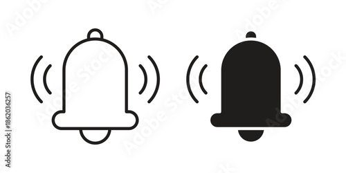 Bell ring icons vector. Line and glyph design with editable stroke