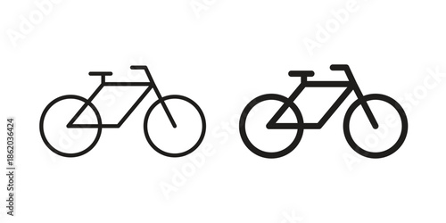 Biking mountain icons vector. Line and glyph design with editable stroke
