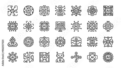Collection of Artificial Intelligence Icons.