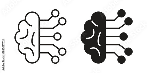 Brain circuit icons vector. Line and glyph design with editable stroke