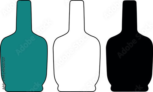 3 types silhouette Slender wine bottle silhouette set in teal, outline, and black styles, minimalist vector design for winery promotions and luxury dining