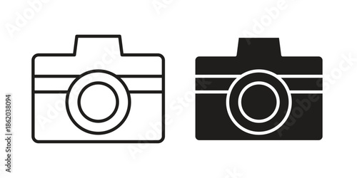 Camera icons vector. Line and glyph design with editable stroke