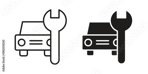 Car mechanic icons vector. Line and glyph design with editable stroke