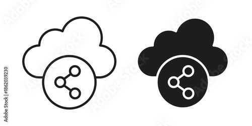 Cloud share icons vector. Line and glyph design with editable stroke