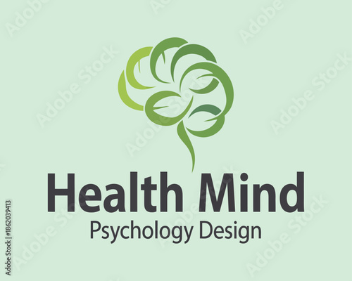 mental health logo design vector with brain nature and herbal concept for psychology counseling holistic therapy wellness center and medical clinic branding.