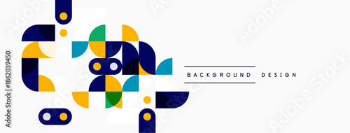 Abstract geometric shapes, vibrant colors, modern design. Clean white background provides contrast, simple yet dynamic composition.