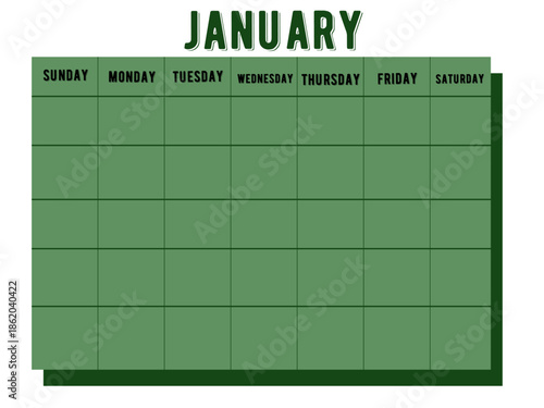 Blank green grid calendar with boxes. Editable vector calendar grid illustration.