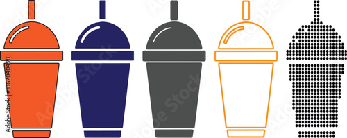 colorful disposable cup icons with lids and straws