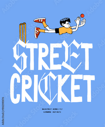 Street ckricket diving catch vintage typography t-shirt print vector illustration