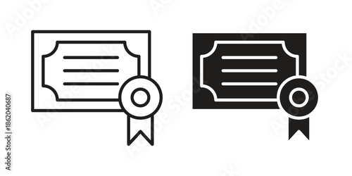 Diploma icons vector. Line and glyph design with editable stroke