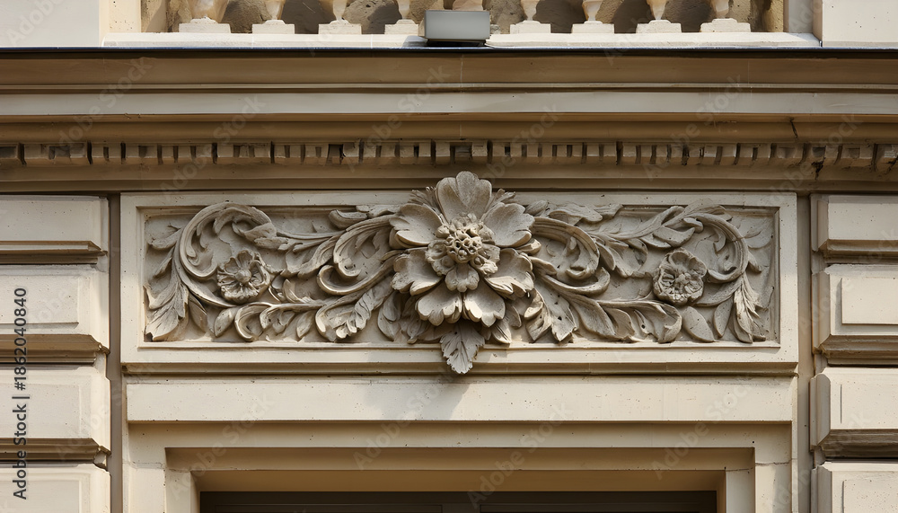 Obraz premium Decorative Floral Stone Molding Detail on Classical Building Facade